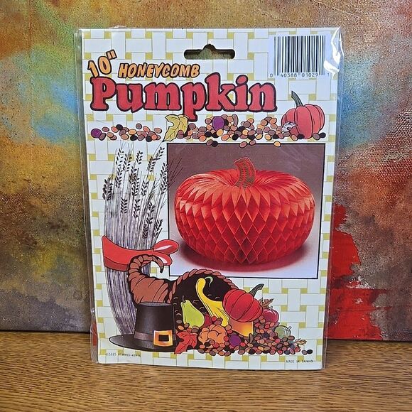 10" Honeycomb Pumpkin Decoration Fall Thanksgiving Orange Tissue Paper - Picture 1 of 4
